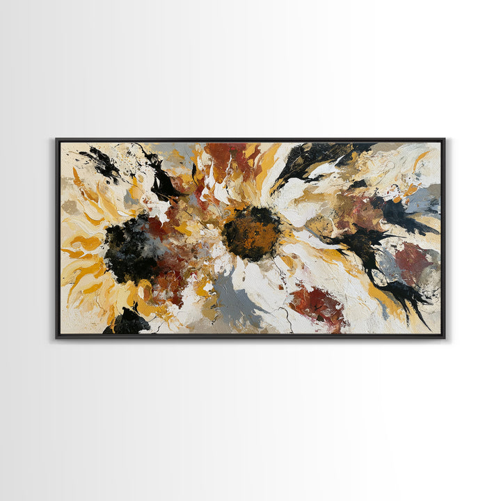 Sunflowers Twisting in Intense Painted Energy Canvas Print, Expressionist Art, Contemporary Art, Living Room Decor, Expression, EXP-2x1-28