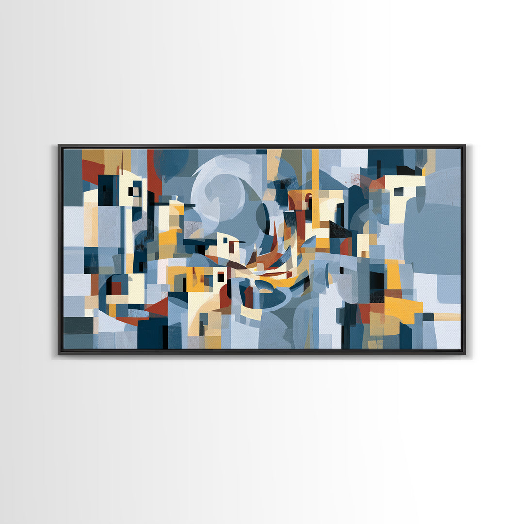Moonlit Village with Swirling Unnatural Color Canvas Print, Expressionist Art, Wall Art, Living Room Decor, Oil Painting, EXP-2x1-32