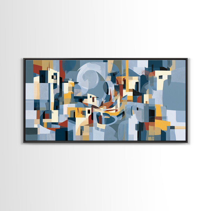 Moonlit Village with Swirling Unnatural Color Canvas Print, Expressionist Art, Wall Art, Living Room Decor, Oil Painting, EXP-2x1-32
