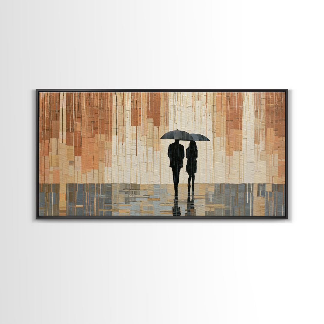 Couple Walking Through Rain Framed Canvas Print, Expressionist Art, Printable Wall Art, Living Room Decor, Fine Art, Expression, EXP-2x1-43