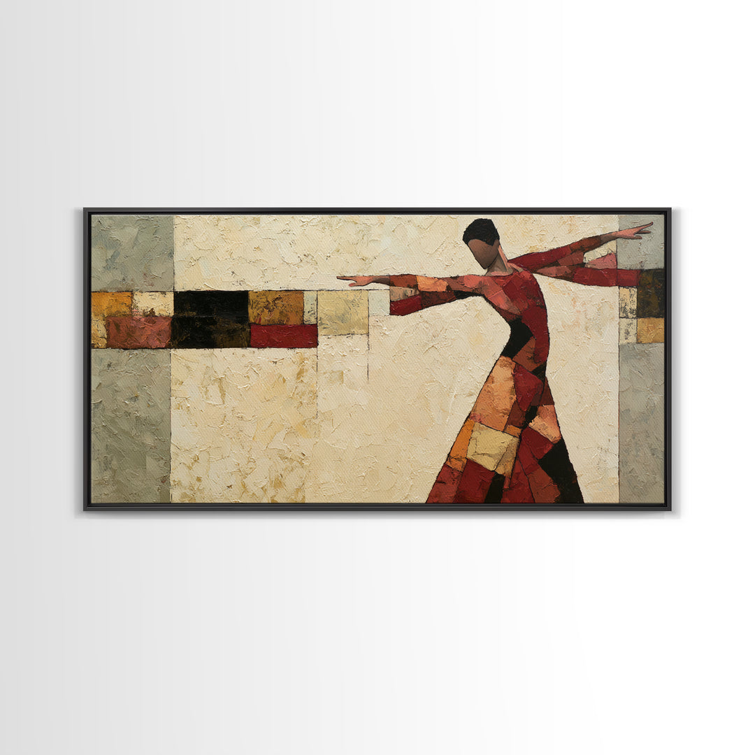 Dancer Figure Fractured into Vibrant Movement Canvas Print, Expressionist Art, Digital Wall Art, Living Room Decor, Expression, EXP-2x1-72