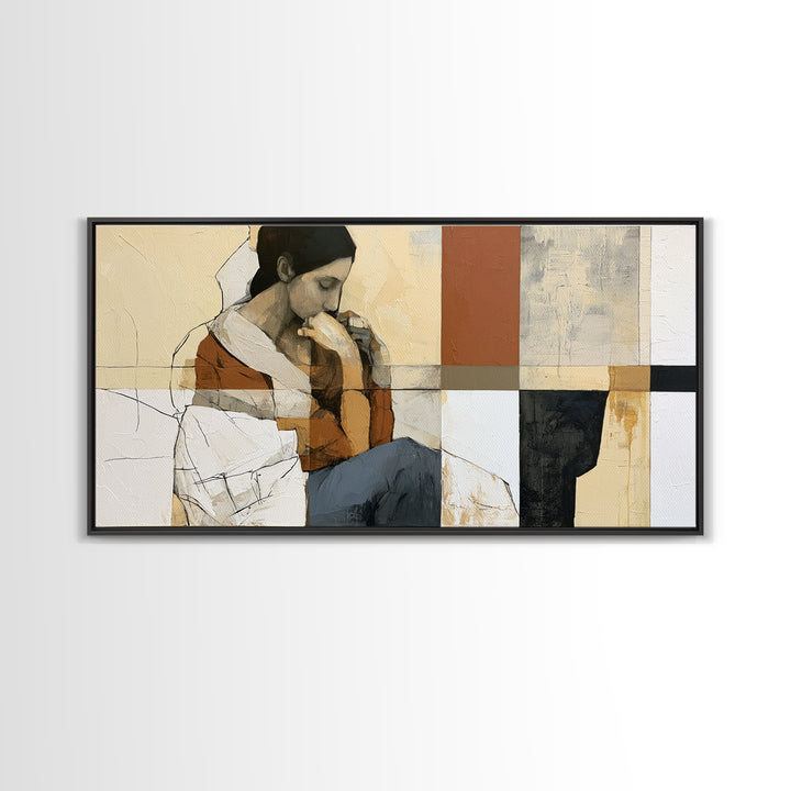 Seated Figure with Raw Gestural Outlines Framed Canvas Print, Expressionist Art, Room Decor, Living Room Decor, Oil Painting, EXP-2x1-75