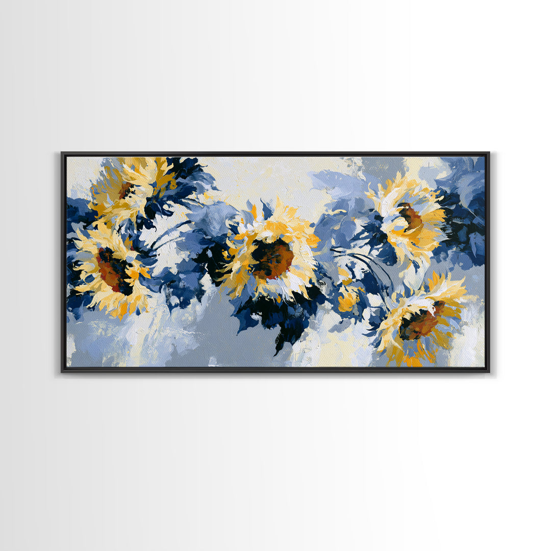 Sunflowers Twisting in Intense Painted Energy Canvas Print, Expressionist Art, Abstract Wall Art, Living Room Decor, Expression, EXP-2x1-76