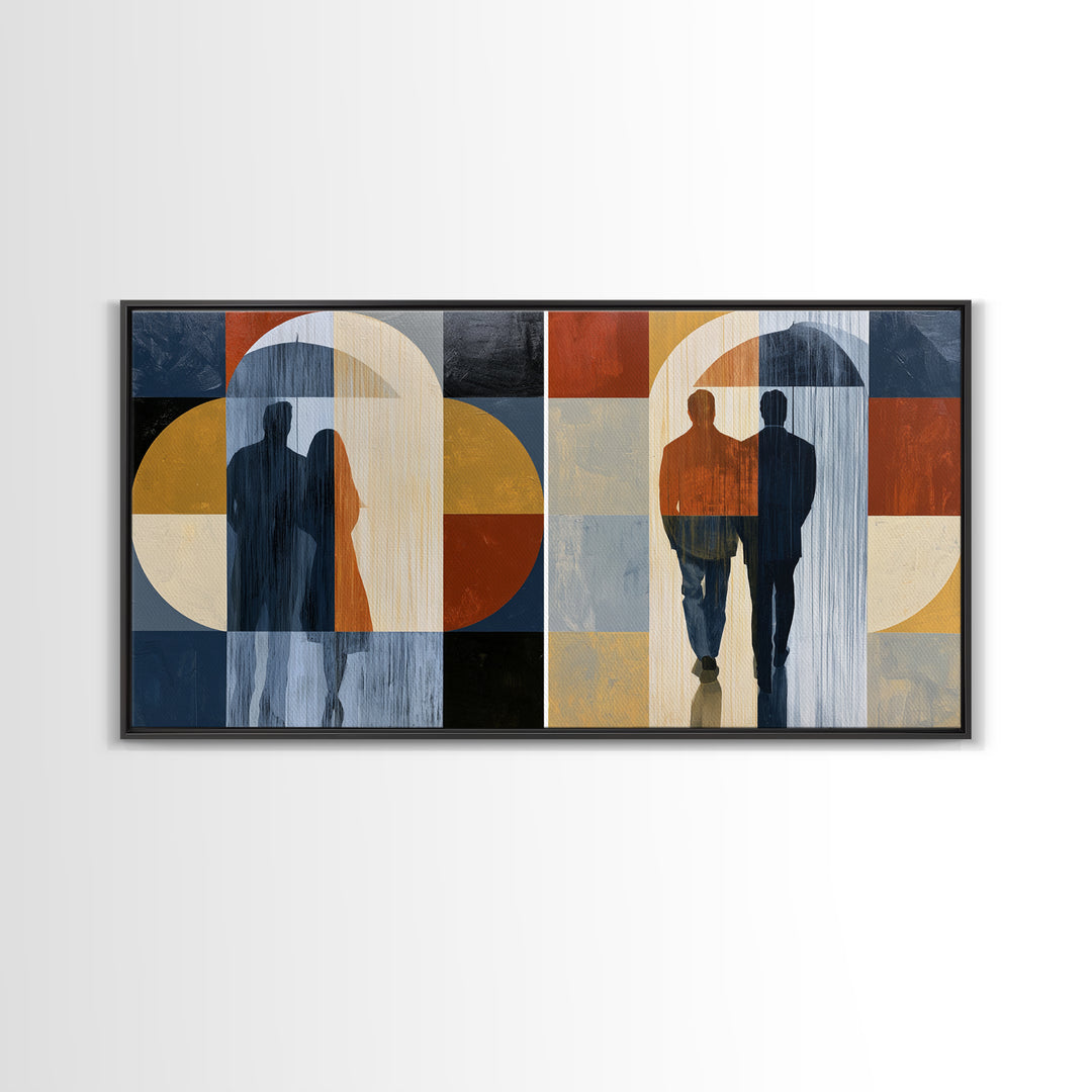 Couple Walking Through Rain Framed Canvas Print, Expressionist Art, Large Wall Art, Living Room Decor, Fine Art, Expression, EXP-2x1-91