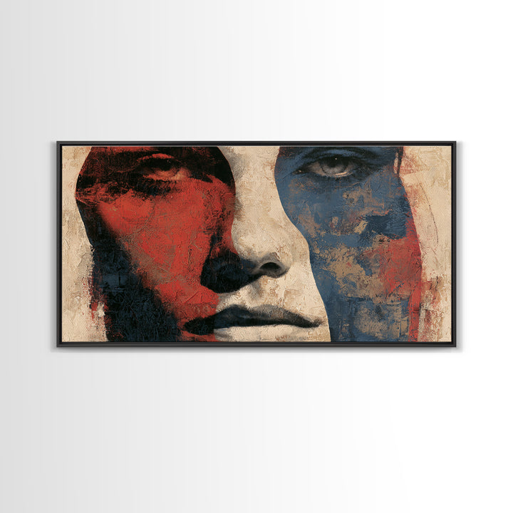 Emotional Portrait with Bold Red and Blue Canvas Print, Expressionist Art, Printable Wall Art, Living Room Decor, Expression, EXP-2x1-94