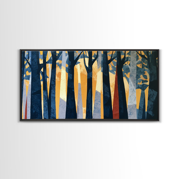 Dark Forest with Angular Trees and Yellow Canvas Print, Expressionist Art, Original Painting, Living Room Decor, Expression, EXP-2x1-98