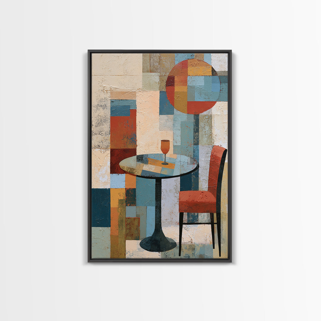 Lonely Caf Table Framed Canvas Print, Expressionist Art, Large Wall Art, Living Room Decor, Expression, Abstract Painting, EXP-2x3-13