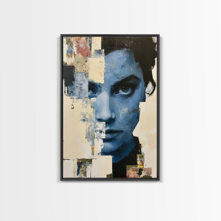 Woman in Blue with Dramatic Expressive Eyes Canvas Print, Expressionist Art, Modern Decor, Living Room Decor, Expression, EXP-2x3-24