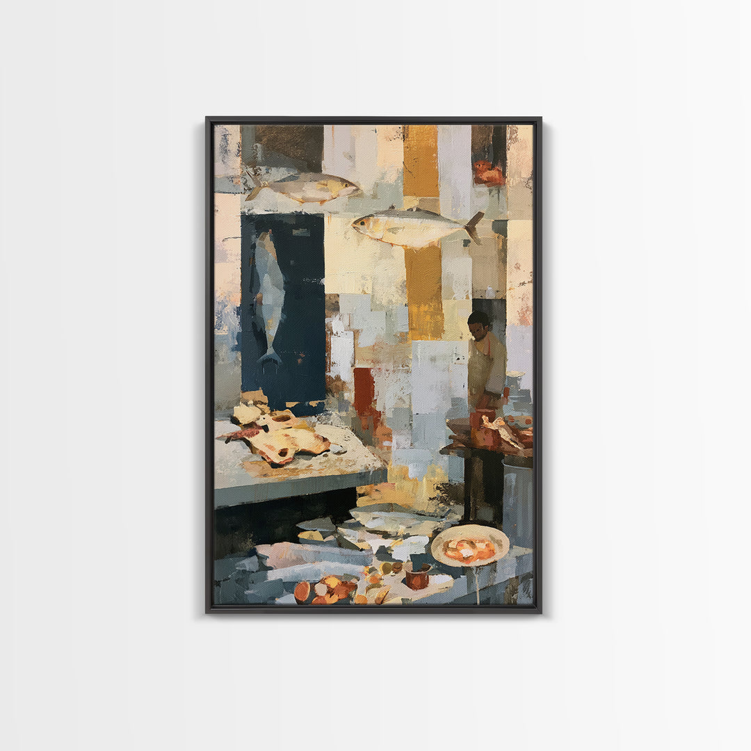 Fish Market Scene Canvas Print, Expressionist Art, Painting, Living Room Decor, Abstract Art, Expression, Abstract Wall Art, EXP-2x3-54