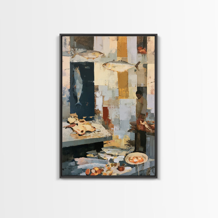 Fish Market Scene Canvas Print, Expressionist Art, Painting, Living Room Decor, Abstract Art, Expression, Abstract Wall Art, EXP-2x3-54