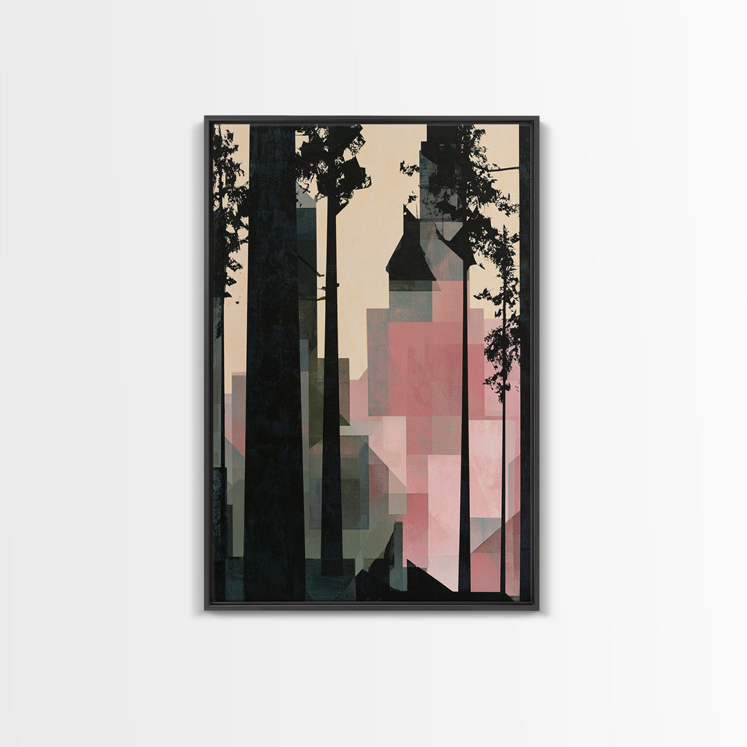 Dark Forest with Angular Trees and Yellow Canvas Print, Expressionist Art, Original Art, Living Room Decor, Expression, EXP-2x3-62