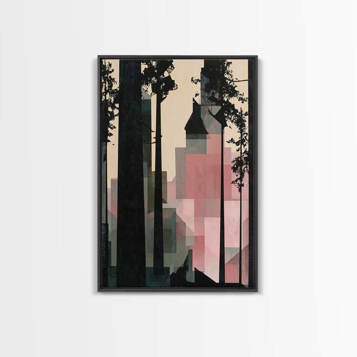 Dark Forest with Angular Trees and Yellow Canvas Print, Expressionist Art, Original Art, Living Room Decor, Expression, EXP-2x3-62