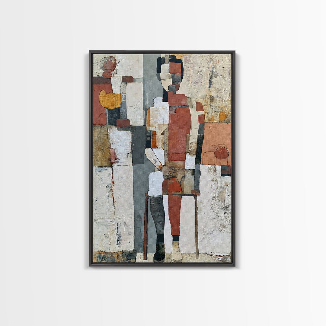 Seated Figure with Raw Gestural Outlines Framed Canvas Print, Expressionist Art, Living Room Decor, Fine Art, Expression, EXP-2x3-63