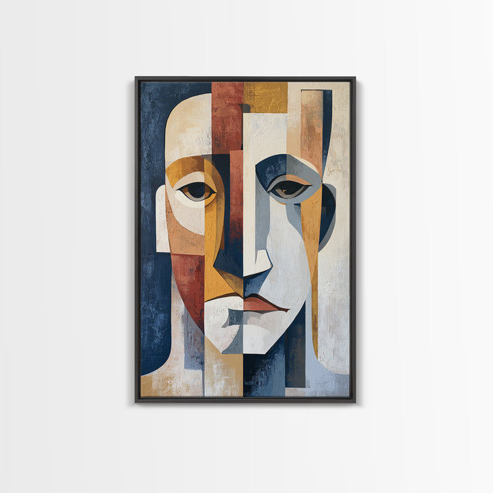 Abstract Face Split by Contrasting Emotions Canvas Print, Expressionist Art, Abstract Wall Art, Living Room Decor, Expression, EXP-2x3-67