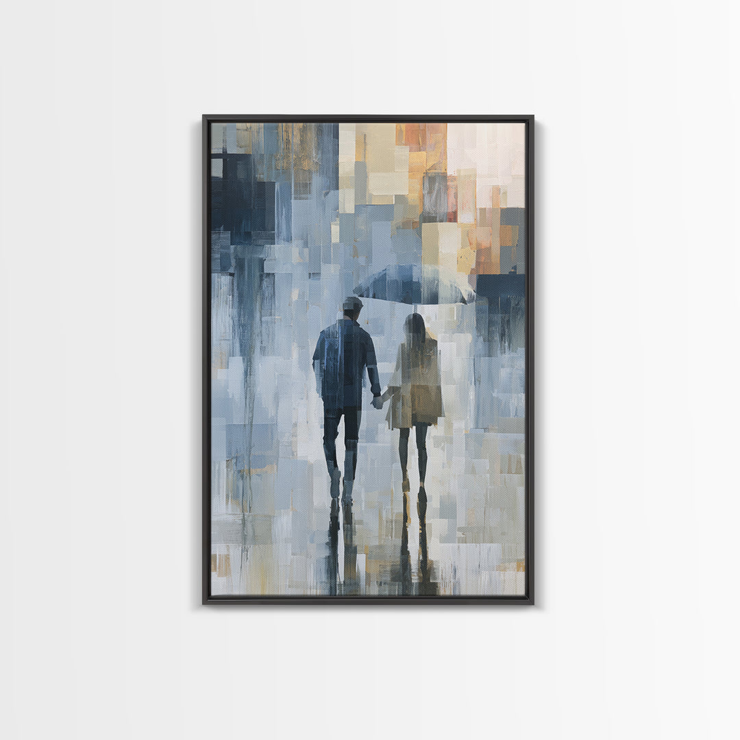Couple Walking Through Rain Canvas Print, Expressionist Art, Canvas Art, Living Room Decor, Expression, Moody Wall Art, EXP-2x3-79