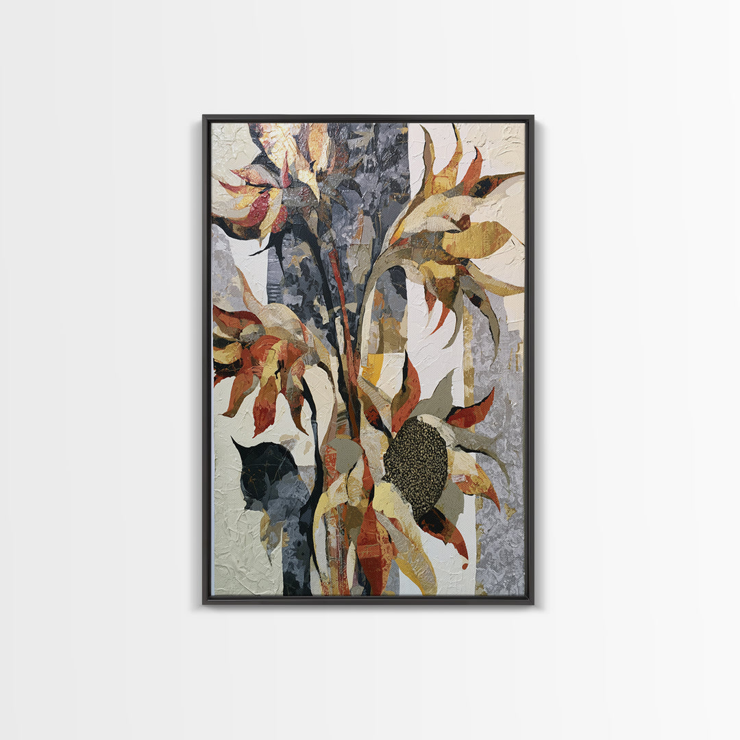 Sunflowers Twisting in Intense Painted Energy Canvas Print, Expressionist Art, Abstract Wall Art, Living Room Decor, Expression, EXP-2x3-88