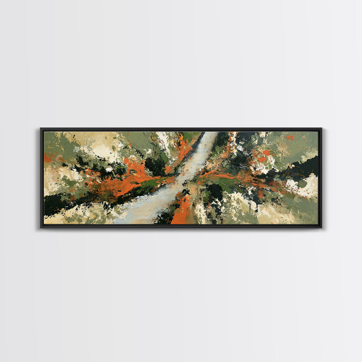 Garden Path with Thick Green and Orange Canvas Print, Expressionist Art, Blue Wall Art, Living Room Decor, Fine Art, Expression, EXP-3x1-6