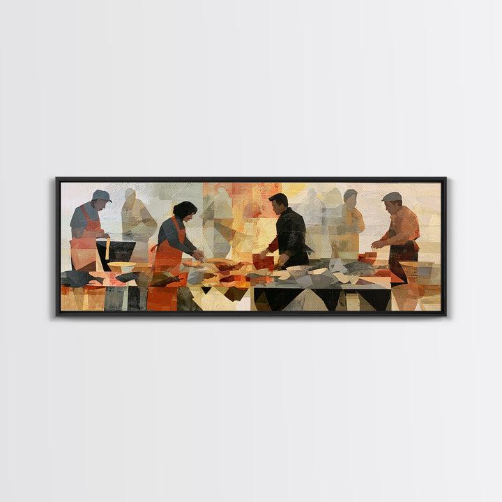 Fish Market Scene Canvas Print, Expressionist Art, Boho Decor, Living Room Decor, Fine Art, Expression, Digital Prints, EXP-3x1-62