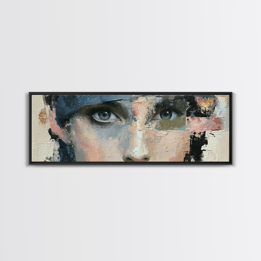 Woman in Blue with Dramatic Expressive Eyes Canvas Print, Expressionist Art, Painting, Living Room Decor, Fine Art, Expression, EXP-3x1-80