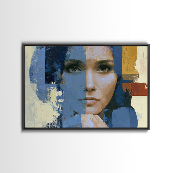 Woman in Blue with Dramatic Expressive Eyes Canvas Print, Expressionist Art, Modern Art, Living Room Decor, Expression, EXP-3x2-20
