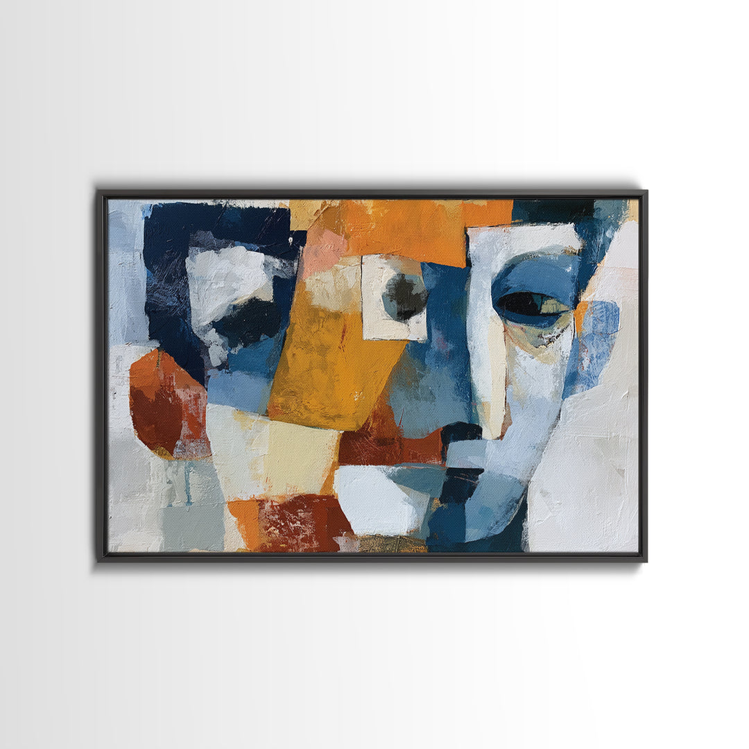 Abstract Face Split by Contrasting Emotions Canvas Print, Expressionist Art, Contemporary Art, Living Room Decor, Expression, EXP-3x2-39