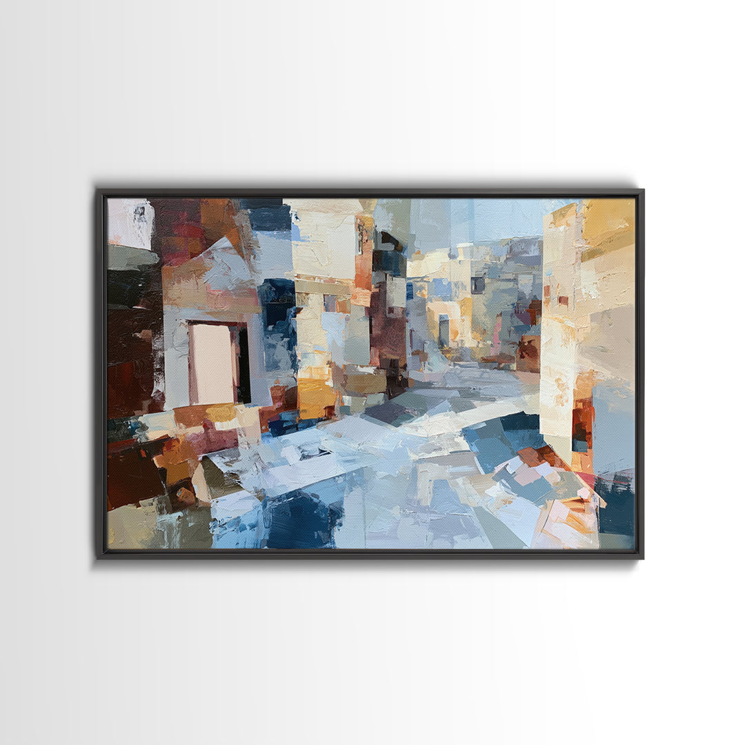 Distorted City Street Framed Canvas Print, Expressionist Art, Minimalist Wall Art, Living Room Decor, Fine Art, Expression, EXP-3x2-5