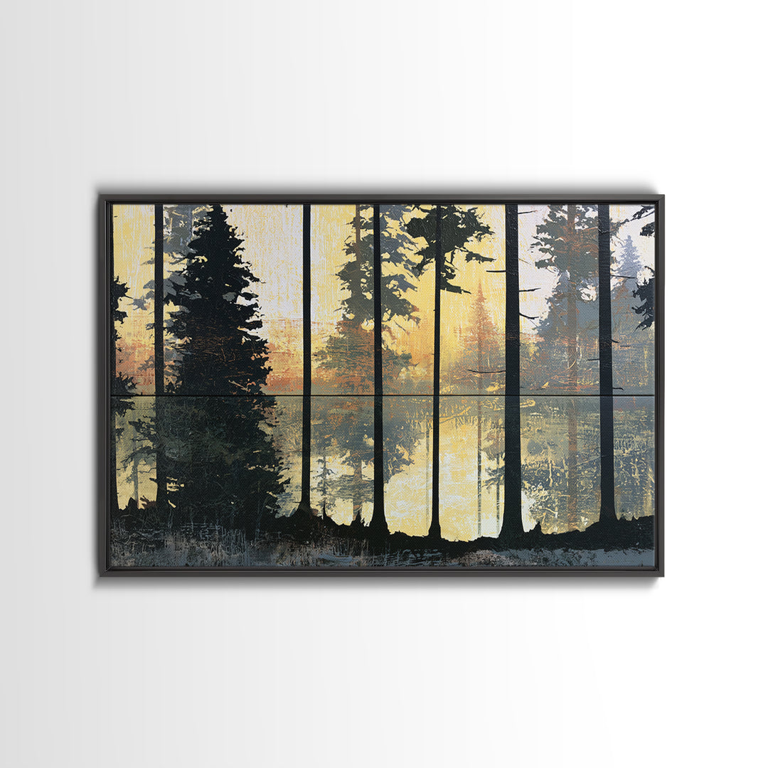 Dark Forest with Angular Trees and Yellow Canvas Print, Expressionist Art, Gallery Wall Art, Living Room Decor, Expression, EXP-3x2-82