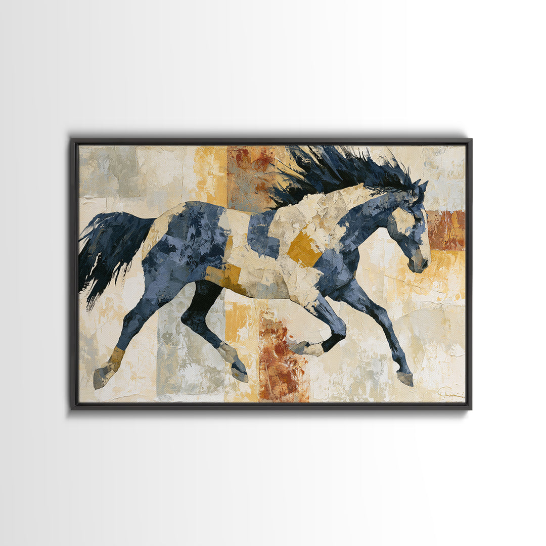 Expressionist Horse in Motion with Wild Mane Framed Canvas Print, Expressionist Art, Modern Art, Living Room Decor, Expression, EXP-3x2-86