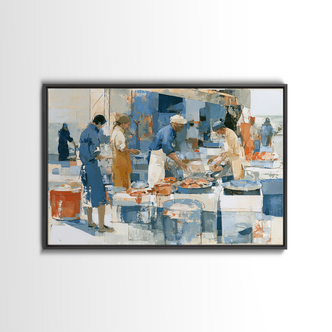 Fish Market Scene Canvas Print, Expressionist Art, Minimalist Wall Art, Living Room Decor, Fine Art, Expression, EXP-3x2-98