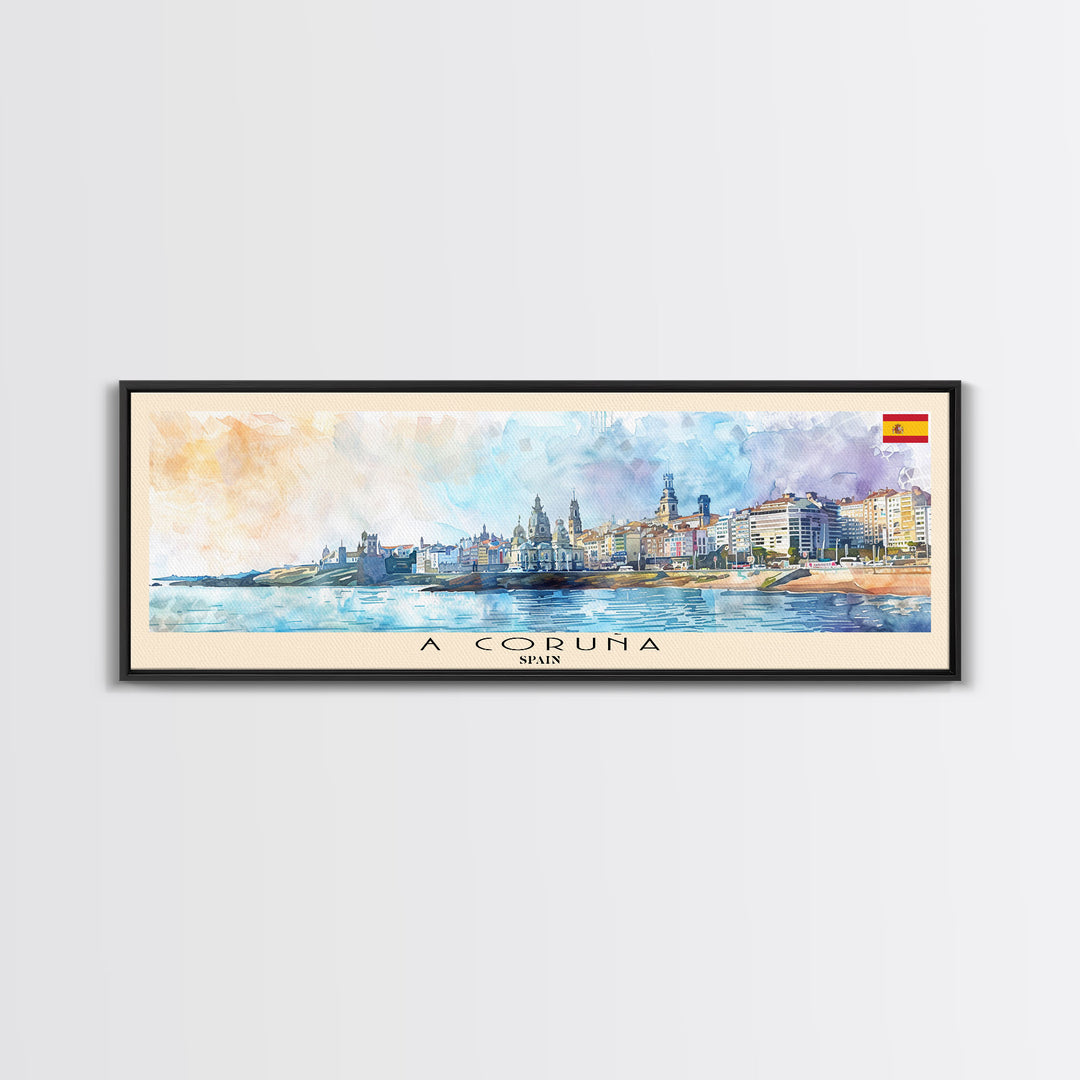 A Coruńa Spain Travel Art, City Art, Framed Canvas Print or Metal Wall Art, Europe Travel Poster, Panoramic Wall Art, Extra Wide Wall Art