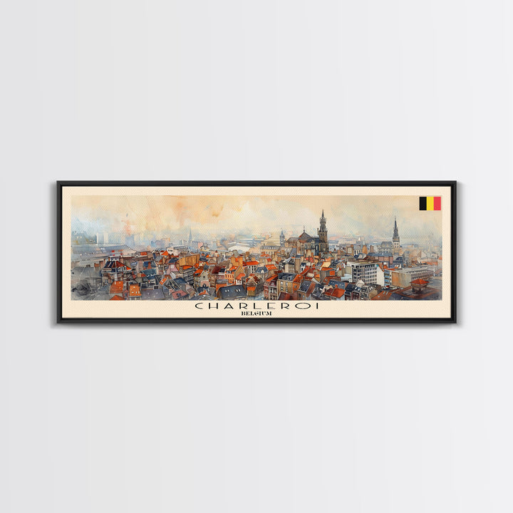 Charleroi Belgium Travel Print Wall Art, Panoramic City Art, Travel Art, Wall Decor, Vacation Gift, Framed Canvas Print Or Metal Art