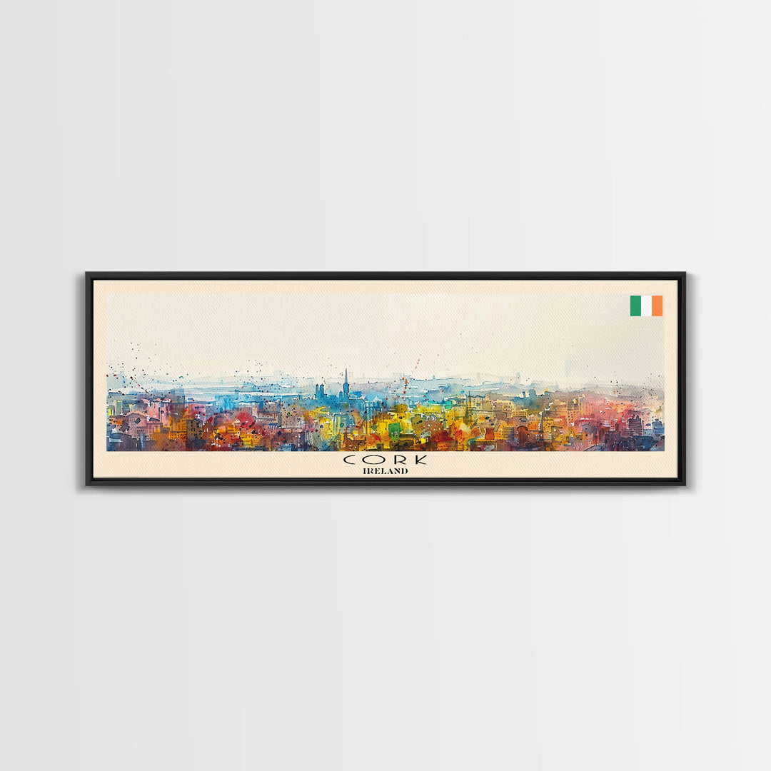 Cork Ireland Panoramic Travel Poster, Framed Canvas Print or Metal Wall Art, Travel Art, Home Decor, Panoramic Painting, Midcentury Art