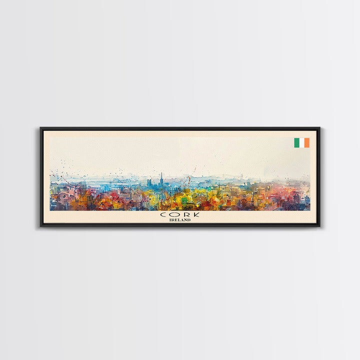 Cork Ireland Panoramic Travel Poster, Framed Canvas Print or Metal Wall Art, Travel Art, Home Decor, Panoramic Painting, Midcentury Art