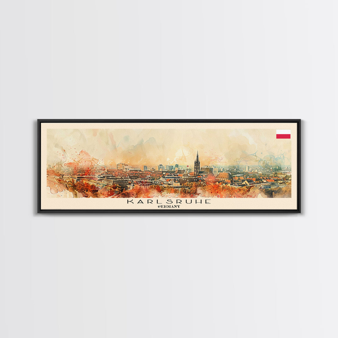 Karlsruhe Germany Panoramic Travel Poster, Framed Canvas Print or Metal Wall Art, Travel Art, Home Decor, Panoramic Painting, Midcentury Art