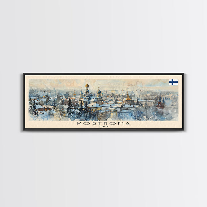 Kostroma Russia Panoramic Travel Poster, Framed Canvas Print or Metal Wall Art, Travel Art, Home Decor, Panoramic Painting, Midcentury Art