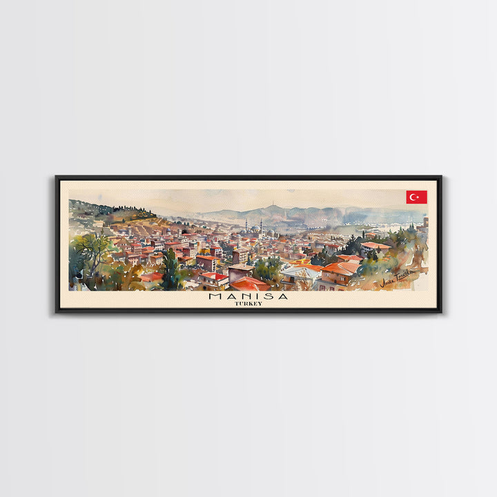 Manisa Turkey Wall Art, Panoramic Travel Poster, Panoramic Framed Canvas Print, City Wall Art, Wall Hanging Home Decor, Travel Art