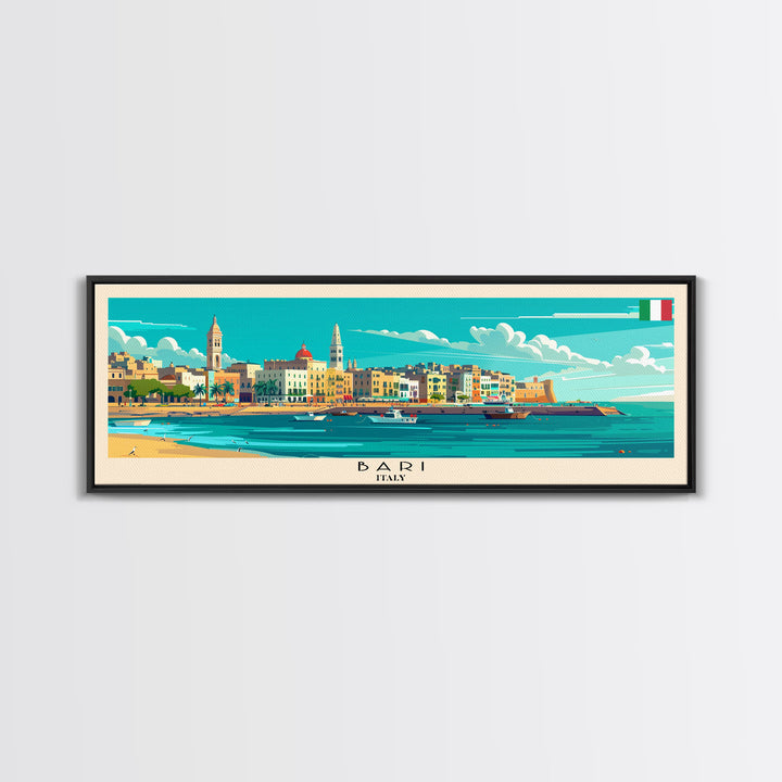 Bari Italy Travel Art, City Art, Framed Canvas Print or Metal Wall Art, Europe Travel Poster, Panoramic Wall Art, Extra Wide Wall Art