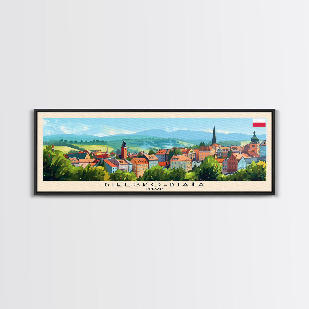 Bielsko Biala Poland Travel Art, City Art, Framed Canvas Print or Metal Wall Art, Europe Travel Poster, Panoramic Wall Art, Extra Wide Wall Art
