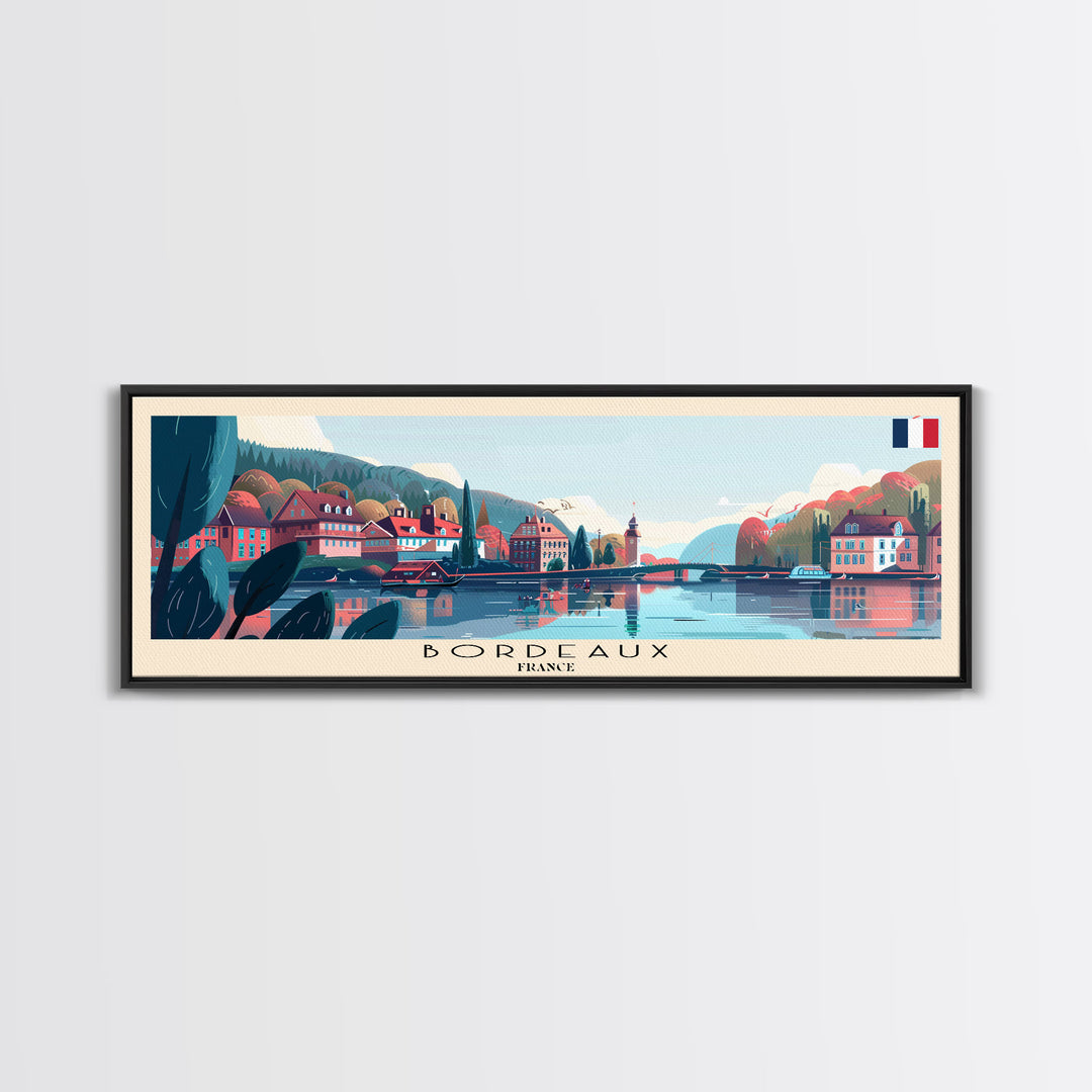 Bordeaux France Panoramic Travel Poster, Framed Canvas Print or Metal Wall Art, Travel Art, Home Decor, Panoramic Painting, Midcentury Art