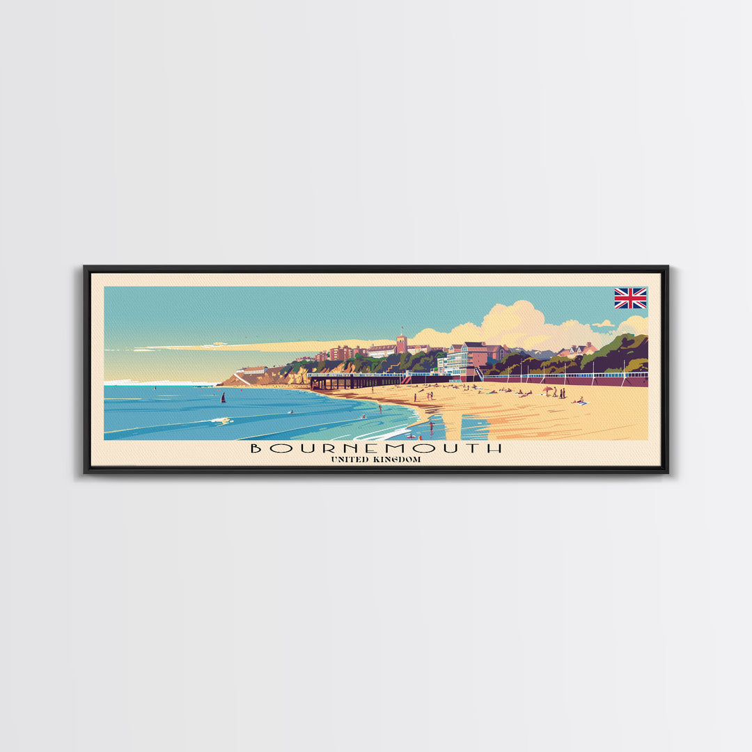 Bournemouth United Kingdom Wall Art, Panoramic Travel Poster, Panoramic Framed Canvas Print, City Wall Art, Wall Hanging Home Decor, Travel Art