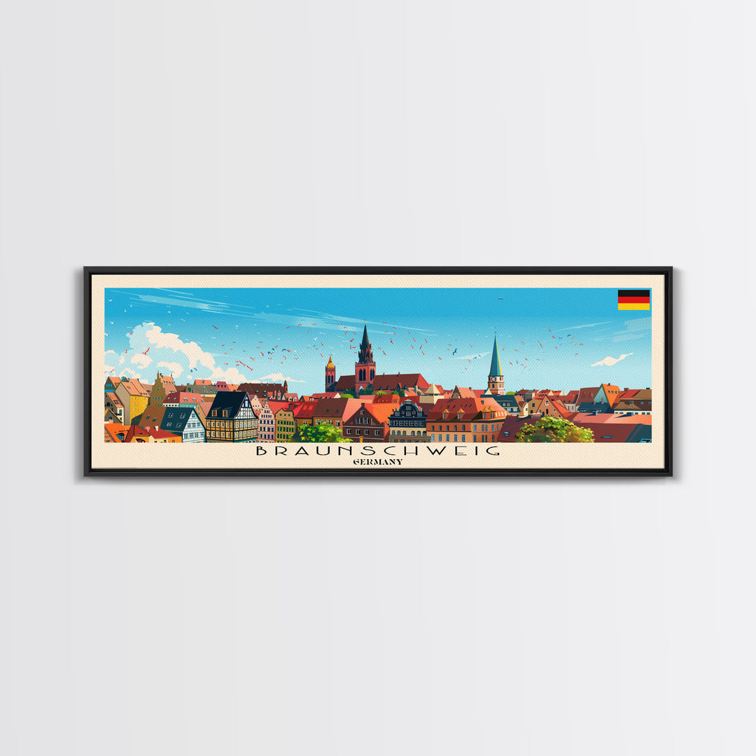 Braunschweig Germany Travel Art, City Art, Framed Canvas Print or Metal Wall Art, Europe Travel Poster, Panoramic Wall Art, Extra Wide Wall Art