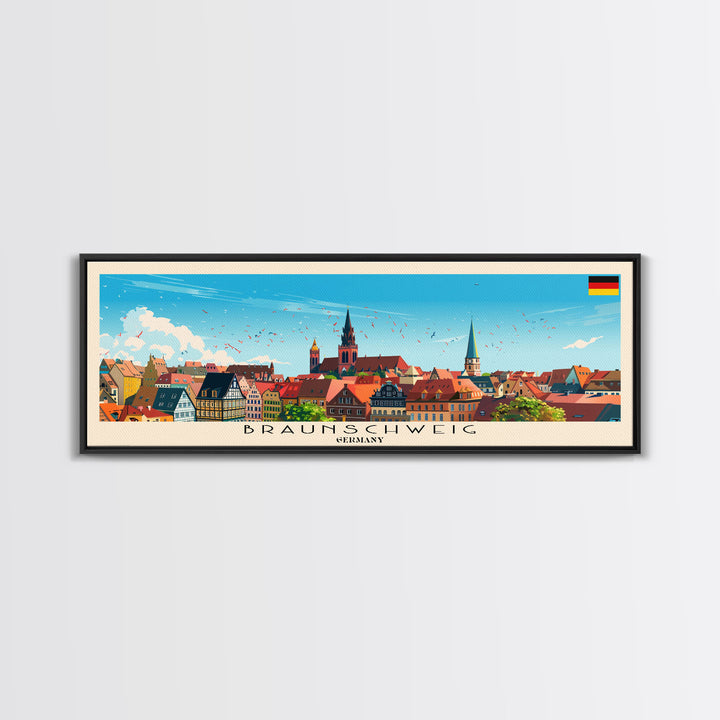 Braunschweig Germany Travel Art, City Art, Framed Canvas Print or Metal Wall Art, Europe Travel Poster, Panoramic Wall Art, Extra Wide Wall Art