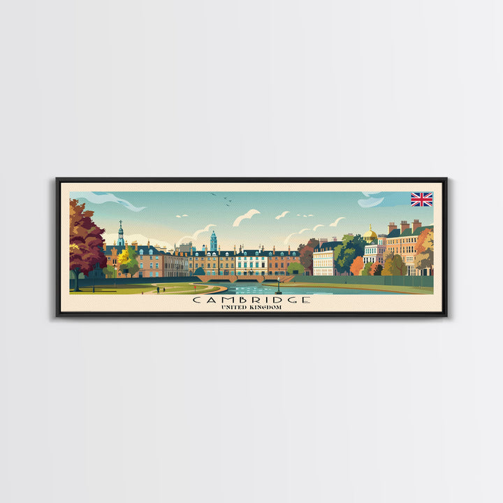 Cambridge United Kingdom Travel Print Wall Art, Panoramic City Art, Travel Art, Wall Decor, Vacation Gift, Framed Canvas Print Or Metal Art
