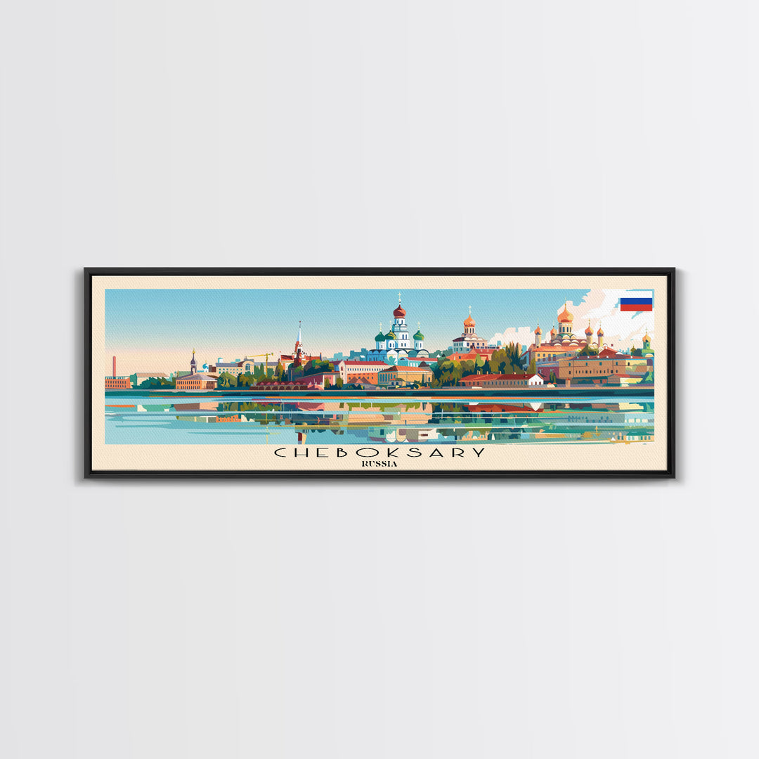 Cheboksary Russia Travel Art, City Art, Framed Canvas Print or Metal Wall Art, Europe Travel Poster, Panoramic Wall Art, Extra Wide Wall Art