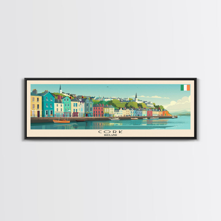 Cork Ireland Panoramic Travel Poster, Framed Canvas Print or Metal Wall Art, Travel Art, Home Decor, Panoramic Painting, Midcentury Art