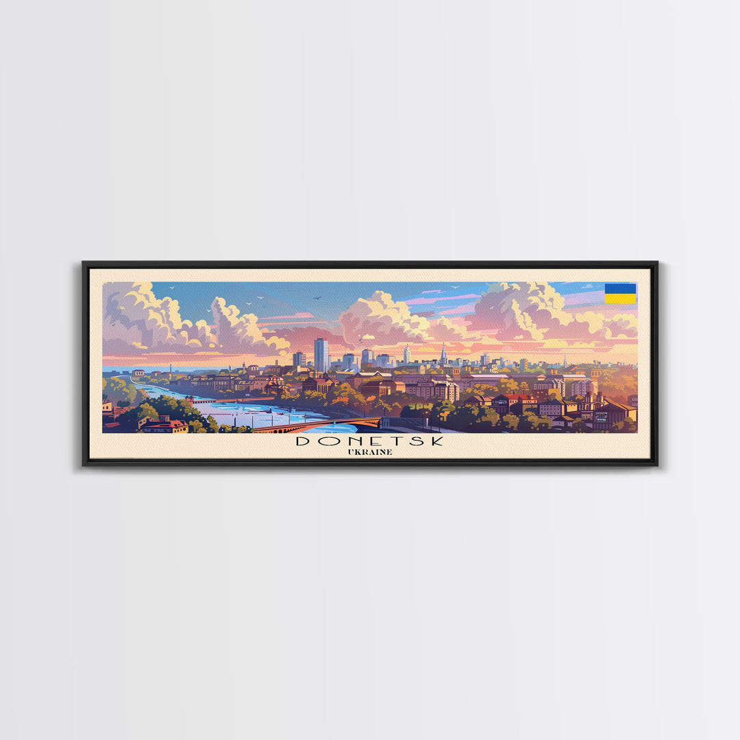 Donetsk Ukraine Panoramic Travel Poster, Framed Canvas Print or Metal Wall Art, Travel Art, Home Decor, Panoramic Painting, Midcentury Art