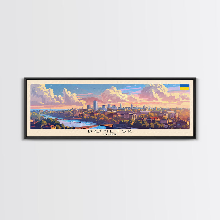 Donetsk Ukraine Panoramic Travel Poster, Framed Canvas Print or Metal Wall Art, Travel Art, Home Decor, Panoramic Painting, Midcentury Art