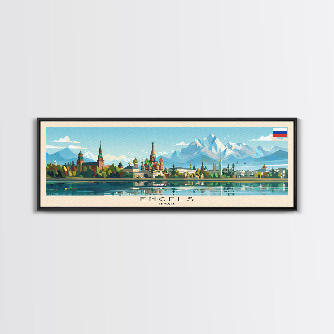 Engels Russia Panoramic Travel Poster, Framed Canvas Print or Metal Wall Art, Travel Art, Home Decor, Panoramic Painting, Midcentury Art