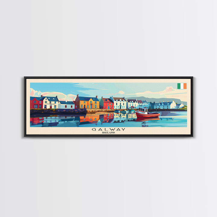 Galway Ireland Panoramic Travel Poster, Framed Canvas Print or Metal Wall Art, Travel Art, Home Decor, Panoramic Painting, Midcentury Art