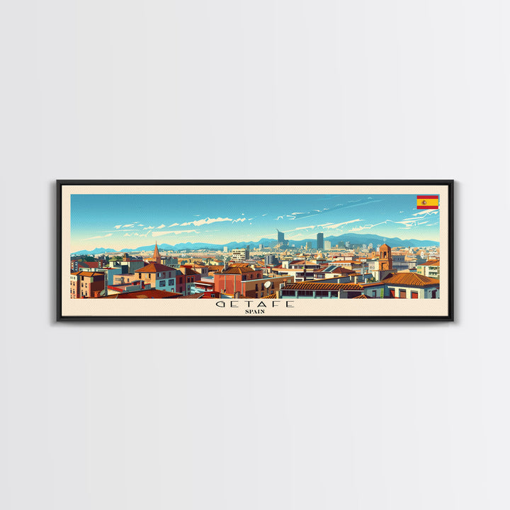 Getafe Spain Panoramic Travel Poster, Framed Canvas Print or Metal Wall Art, Travel Art, Home Decor, Panoramic Painting, Midcentury Art